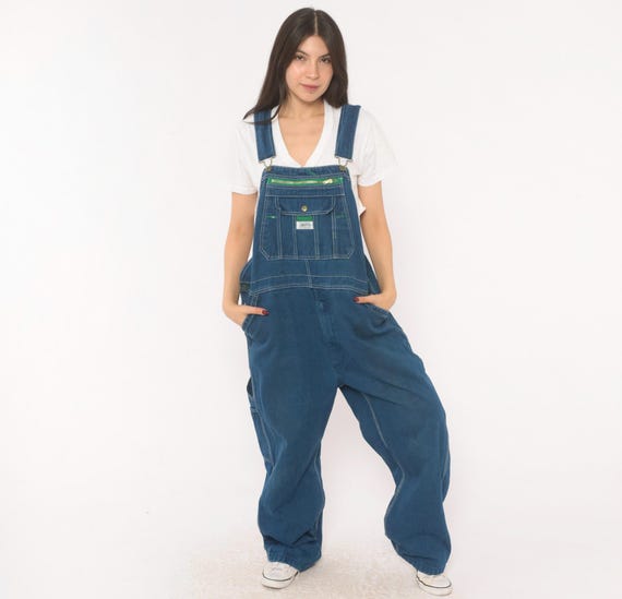 Liberty Denim Overalls 2000s Navy Blue Carpenter Bib Dungarees Cotton Wide Leg Baggy Work Wear Utility Cargo Pocket Extra Extra Large XXL