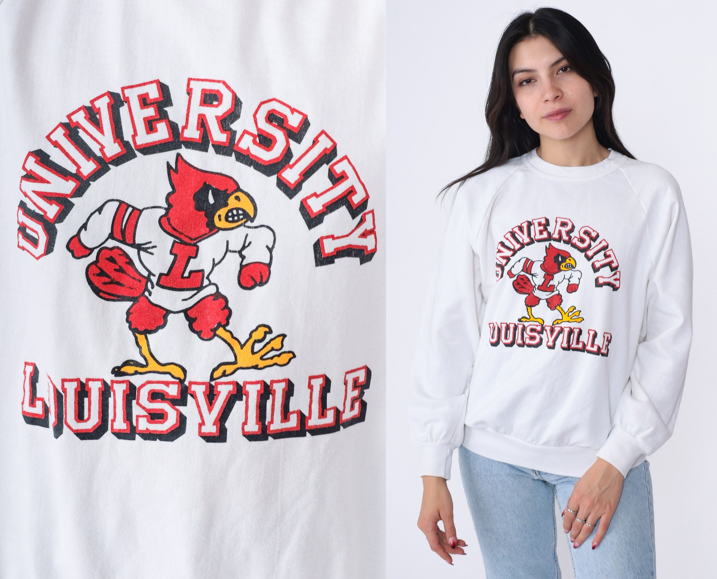 CustomCat Louisville Cardinals Vintage NCAA Football Crewneck Sweatshirt Ash / L