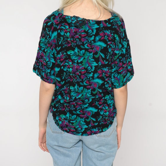 Floral Ruffle Shirt Short Sleeve Blouse Black Gre… - image 7