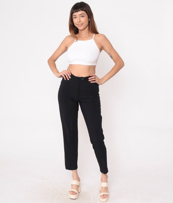 Slim Black Trousers 90s Tapered Pants High Waisted Crease Front Retro Slacks Simple Basic Plain Dress Pants Vintage 1990s Small 4