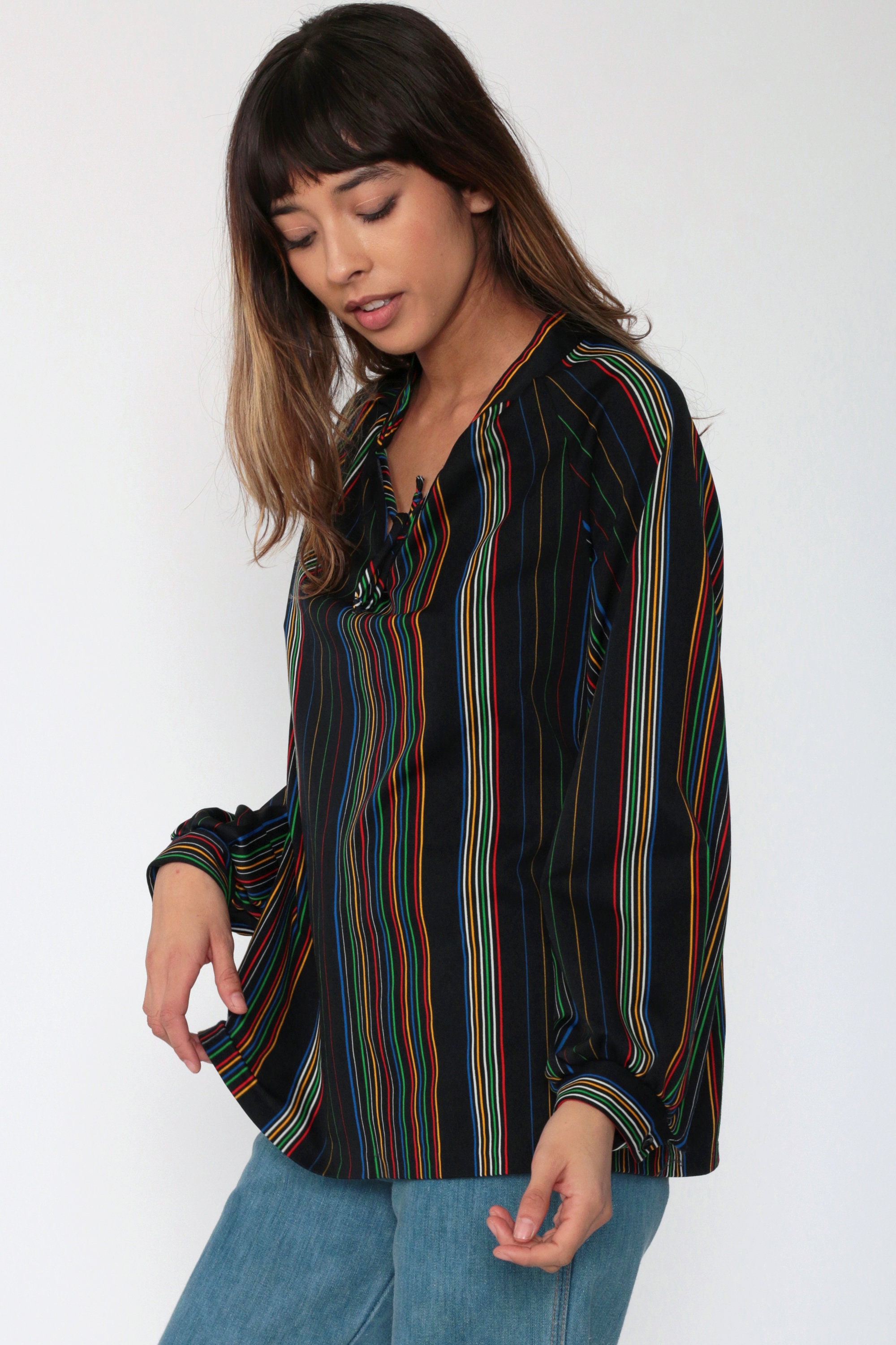 women rainbow striped shirt