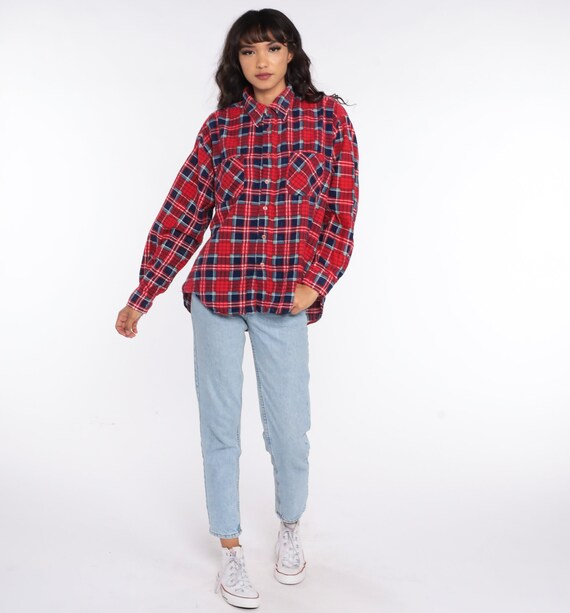 80s Plaid Shirt Red Flannel Shirt Blue Grunge But… - image 2