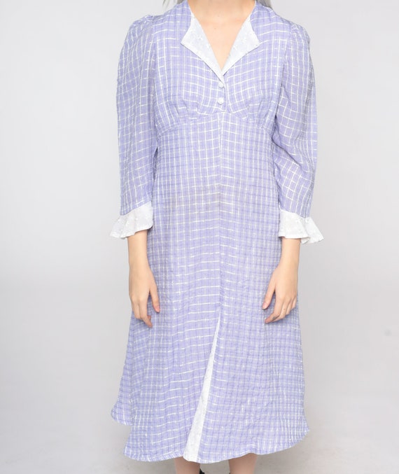 Purple Checkered Dress Puff Sleeve Cottagecore Dr… - image 7