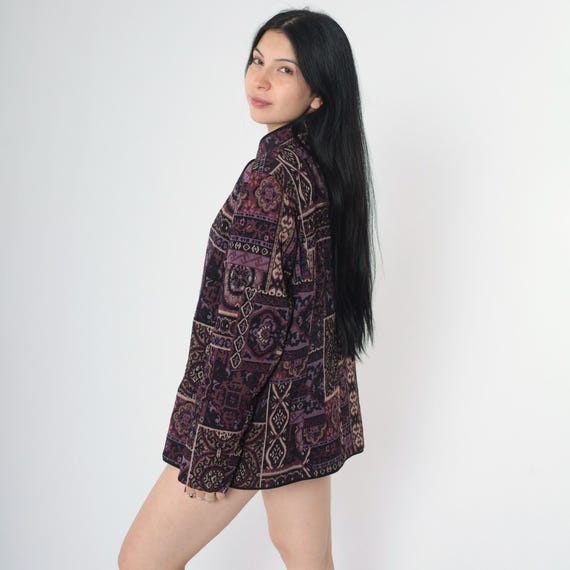 90s Patchwork Tapestry Jacket Vintage Purple Geom… - image 4