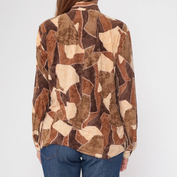 90s Patchwork Blouse Brown Abstract Button Up Shi… - image 7