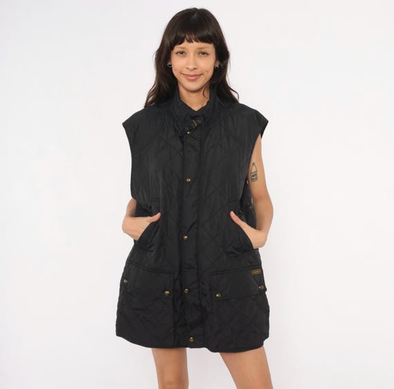 Quilted Black Vest Polo Ralph Lauren Snap Button Front Diamond Stitch Sleeveless Collar Plaid Lined Waistcoat Y2K Gorpcore Extra Large XL