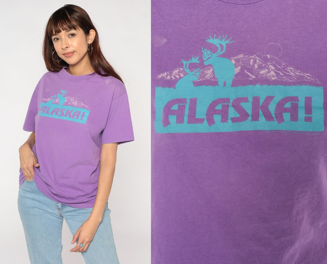 Alaska T-shirt 90s Purple Moose Shirt Wildland Adventures Animal Tshirt ...