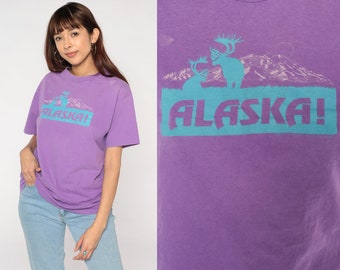 Alaska T-Shirt 90s Purple Moose Shirt Wildland Adventures Animal TShirt Nature Wildlife Graphic Tee Tourist Travel Vintage 1990s Medium