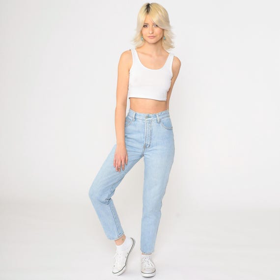 Vintage 90s Bongo Jeans Mom Jeans High Waisted Skinny Jeans 1990s Denim Tapered Pants Light Wash Blue Slim Extra Small xs 7