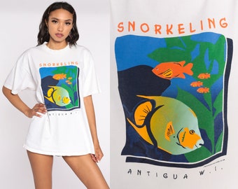 Vintage Antigua Shirt Tropical Fish TShirt Single Stitch Shirt 90s Graphic T Shirt Under The Sea Beach 1990s Extra Large xl