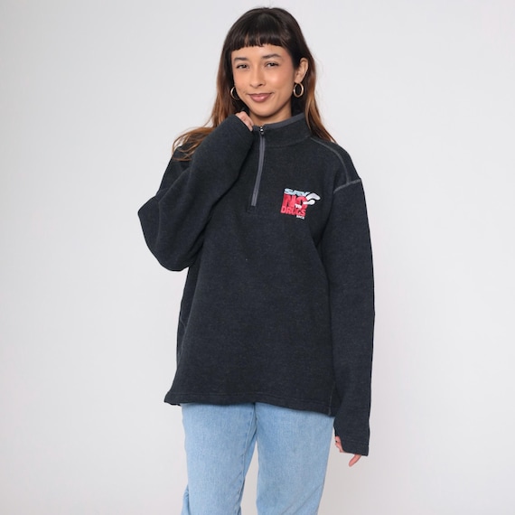 Say No To Drugs Race Sweater 2000s Charcoal Grey Knit Quarter Zip Pullover Sweater Retro Graphic Jumper Vintage 00s Large L