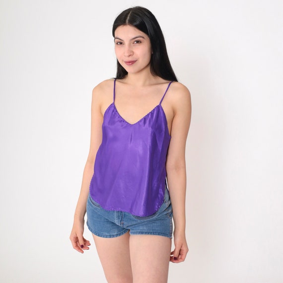 Purple Tank Top 90s Camisole Basic Cami Simple Sleeveless Shirt Minimalist V Neck Blouse Adjustable Spaghetti Strap Vintage 1990s Small S