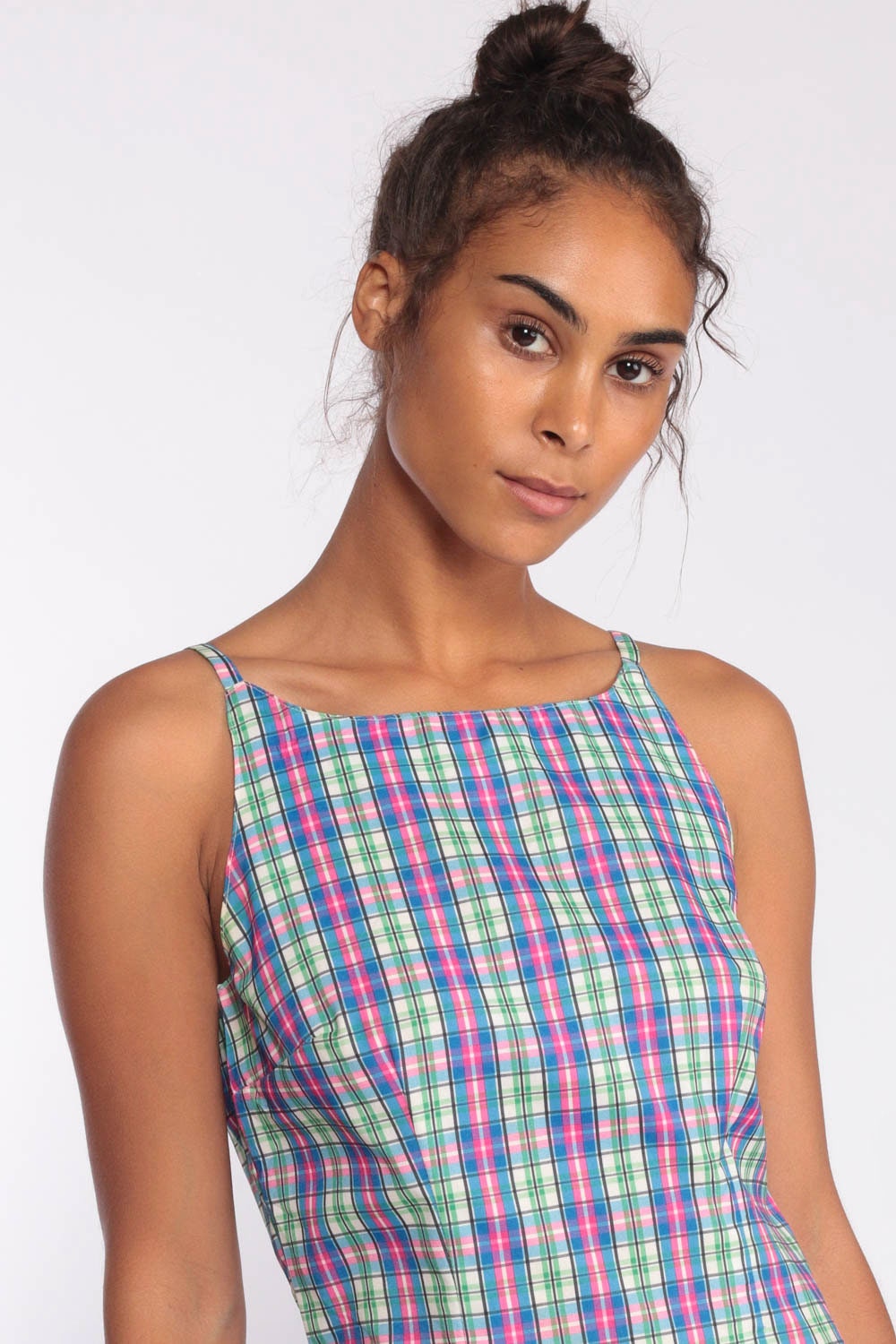 90s PLAID Grunge Dress &ndash; 1990s Mini Dress Grunge Pink Dress Green