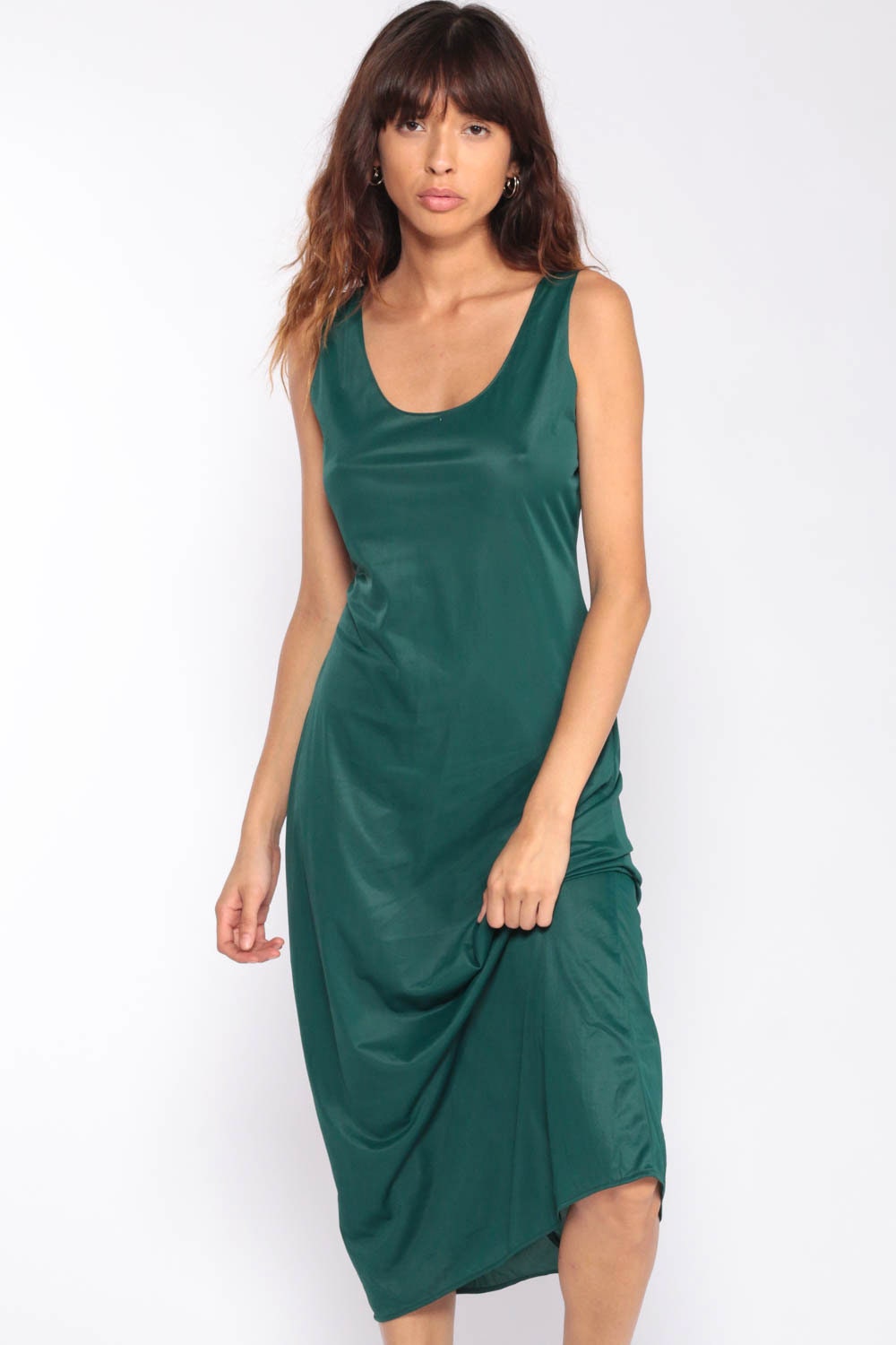 Slip Dress 80s Midi Dress Tank Dress Green Grunge Sleeveless Vintage 1980s Bohemian Retro Sheath Retro Plain Extra Large xl