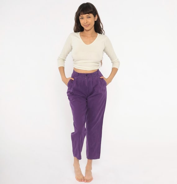 Purple Pleated Trousers 90s High Waisted Pants Cotton Tapered Leg Violet Plum Sierra Grape Relaxed Fit Women Vintage Extra Small XS