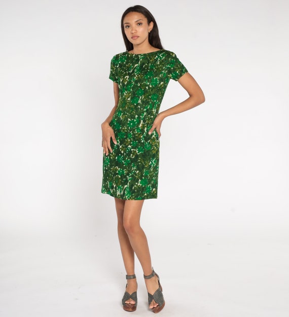 60s Floral Dress Mini Boho Green Flower Print Mod… - image 2