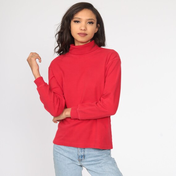 Turtleneck Shirt Red Shirt 80s Top Long Sleeve Shirt 1980s Funnel Retro Funnel Turtle Neck Top Vintage Simple Plain Small Medium
