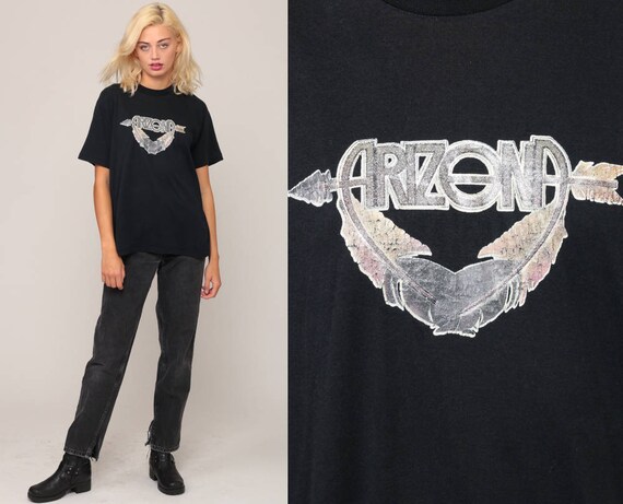 Arizona Shirt Retro TShirt Vintage Iron On T Shirt ARROW Shirt 80s Travel Graphic Paper Thin Tee 1980s Large