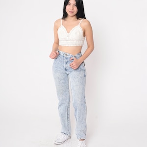 Acid Wash Jeans 80s High Waist Mom Jeans Blue Denim High Waist Jeans 1980s Tapered Denim Pants Vintage Small 28