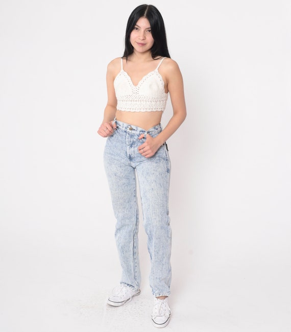 Acid Wash Jeans 80s High Waist Mom Jeans Blue Denim High Waist Jeans 1980s Tapered Denim Pants Vintage Small 28