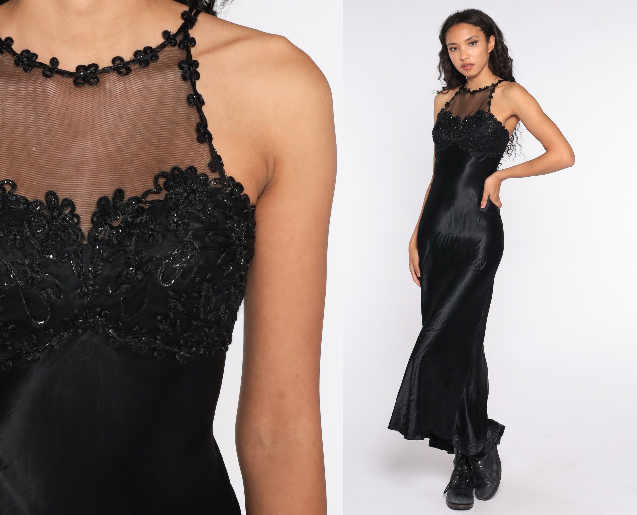 Black Satin Dress - Etsy