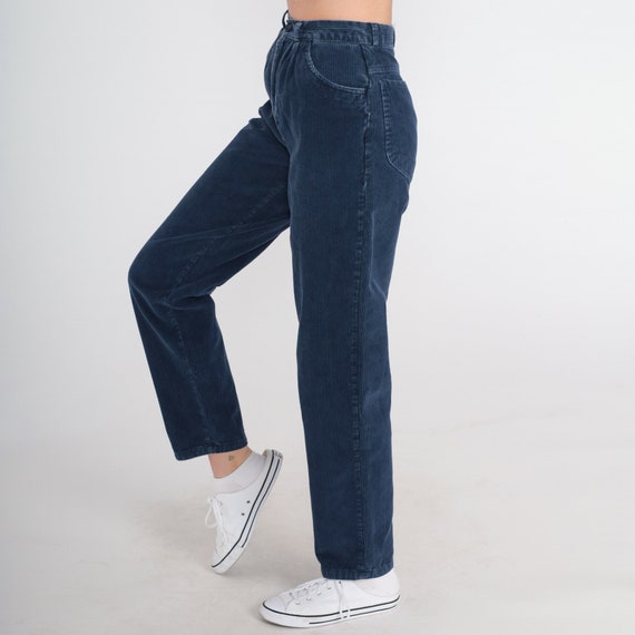 Pleated Corduroy Pants 80s Navy Blue High Waisted Trousers Mom Pants High Waist 1980s Tapered Relaxed Vintage 2xs xxs 23