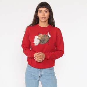 Bear Sweatshirt Animal Shirt 90s Sweatshirt Graphic Sweatshirt Red Sweatshirt Vintage Retro 80s Wildlife Shirt Small S image 2