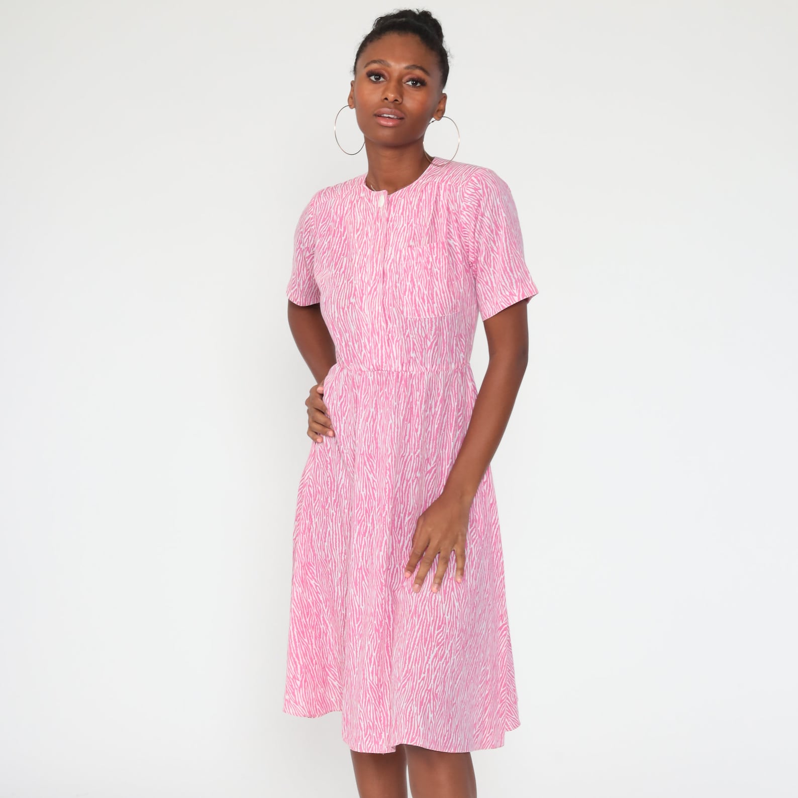 Tiger Print Dress 80s Pink Dress Animal Print Button Up Midi Etsy