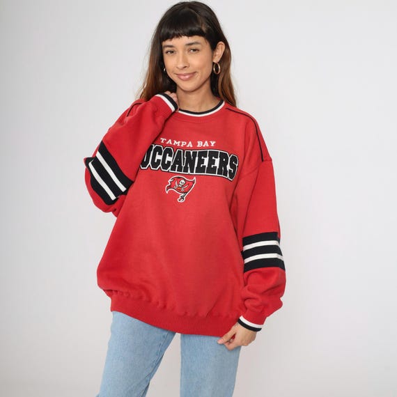 Vintage Tampa Bay Buccaneers Sweatshirt 90s Red Crewneck Lee Sport NFL Pullover Striped Sleeves 1990s Oversize Men's Extra Large xl
