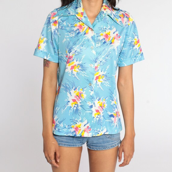 70s Shirt Abstract Floral Print Blouse Boho Top H… - image 5