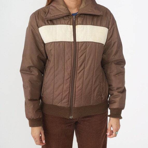 70s Puffer Jacket Brown Ski Jacket Striped Corduroy I… Gem