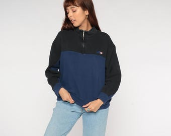 Sweater met kleurvlakken jaren 90 marineblauw zwart starter Amerikaanse vlag geborduurde trui met kwartrits Gym Cover Up Athletic Extra Large XL