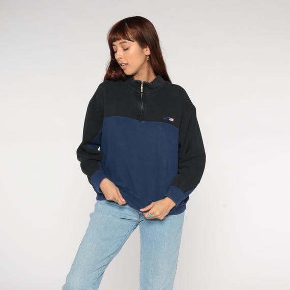 Colorblock Sweatshirt 90s Navy Blue Black Starter American Flag Embroidery Quarter Zip Pullover Gym Cover Up Athletic Extra Large XL
