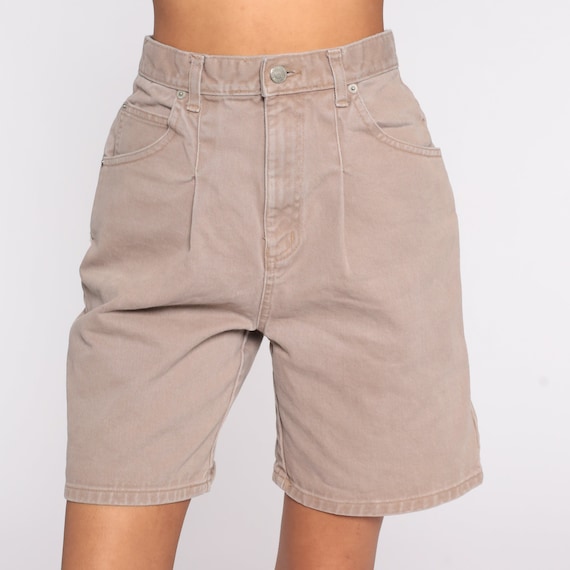 Pleated Jean Shorts 90s Tan Denim Shorts High Wai… - image 3