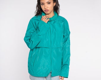Eddie Bauer Jacket 90s Teal Green Windbreaker Jacket Retro Normcore Streetwear Hipster Granola Vintage 1990s Zip Up Nylon Retro Men's Large