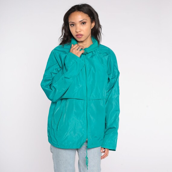 Eddie Bauer Jacket 90s Teal Green Windbreaker Jacket Retro Normcore Streetwear Hipster Granola Vintage 1990s Zip Up Nylon Retro Men's Large