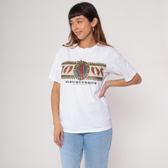 Albuquerque New Mexico Shirt 90s Southwest Chili Pepper Graphic Tee White Cotton Southwestern  Desert Southwest Vacation Road Trip Medium M