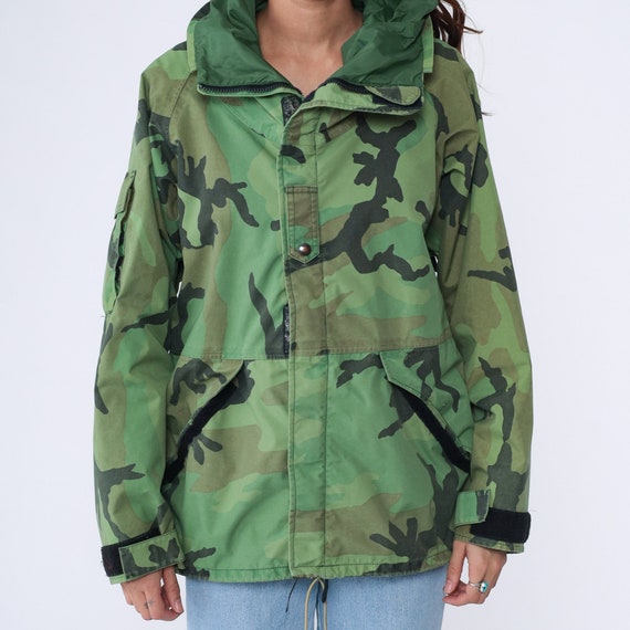 Hooded Camouflage Jacket 80s Army Windbreaker Jac… - image 7