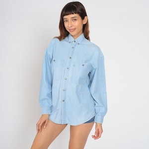 90s Levis Denim Shirt Blue Cotton Button Up Shirt Jean Shirt 1990s Grunge Streetwear Long Sleeve Button Down Small S