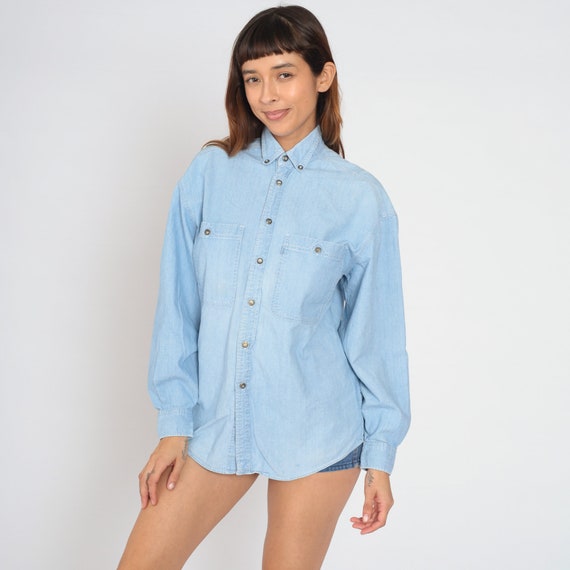 90s Levis Denim Shirt Blue Cotton Button Up Shirt Jean Shirt 1990s Grunge Streetwear Long Sleeve Button Down Small S