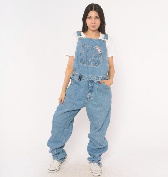Union Bay Denim Overalls 90s Light Wash Blue Jean Dungarees Cotton Baggy Leg Bib Front Carpenter Streetwear Workwear Vintage Medium M
