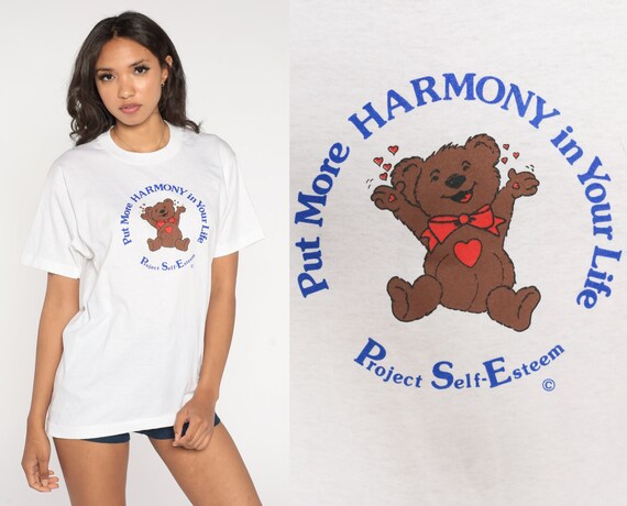 Teddy Bear Shirt 90s Put More Harmony in Your Life T-Shirt Project Self Esteem Graphic Tee Single Stitch Vintage 1990s Screen Stars Medium