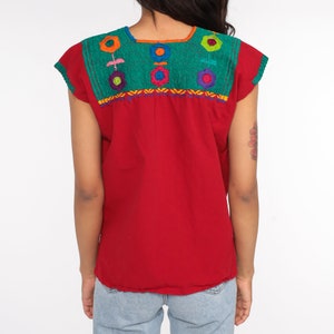 Mexican EMBROIDERED Blouse Hippie Top Floral Shirt Boho Shirt FESTIVAL Tunic Bohemian Vintage Retro Red Small image 6