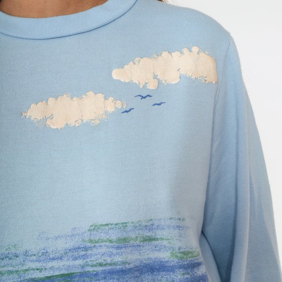 90s Lighthouse Sweatshirt Baby Blue Beach Sweater… - image 4