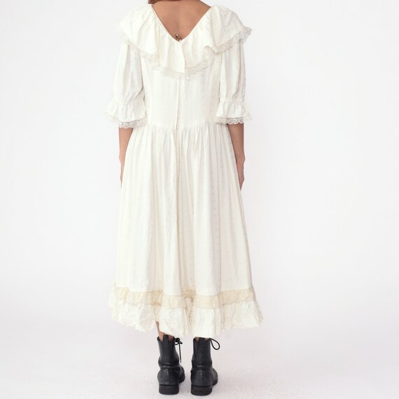 70s Prairie Dress Cream Eyelet Lace Maxi Dress Ru… - image 7