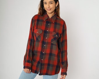Chemise Columbia Homme XL - Bleu Rouge à Carreaux, Manches Courtes, Motif Poisson