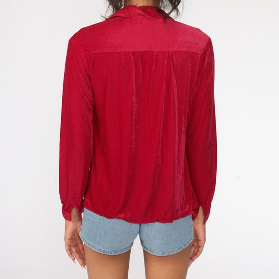 Velour Shirt Raspberry Button Up Shirt Long Sleev… - image 6