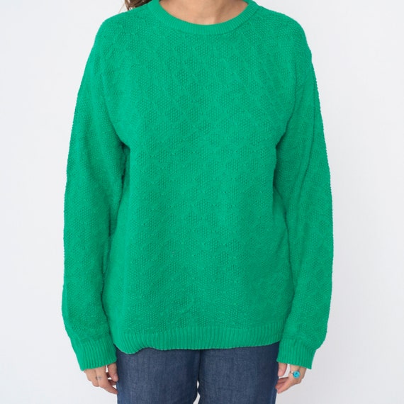 80s Diamond Knit Sweater Green Sweater Slouchy Kn… - image 8