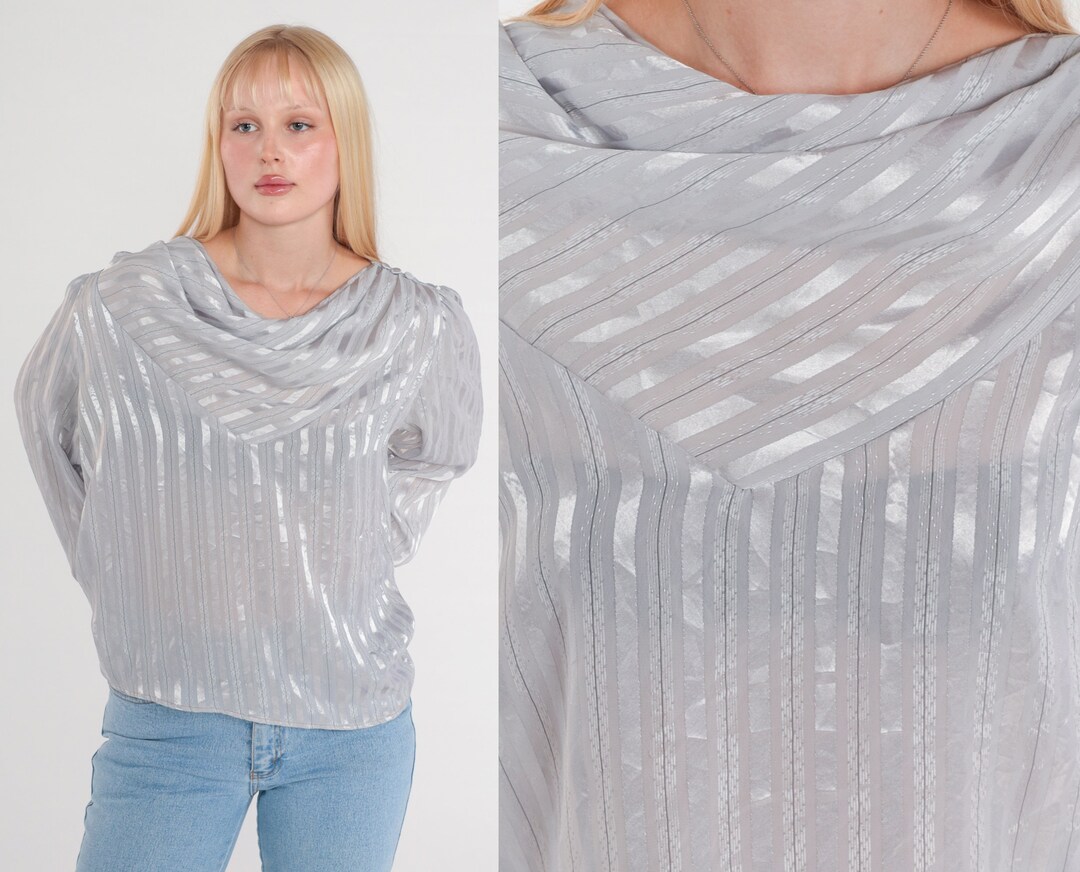 90s Sheer Silver Knit Blouse (M)