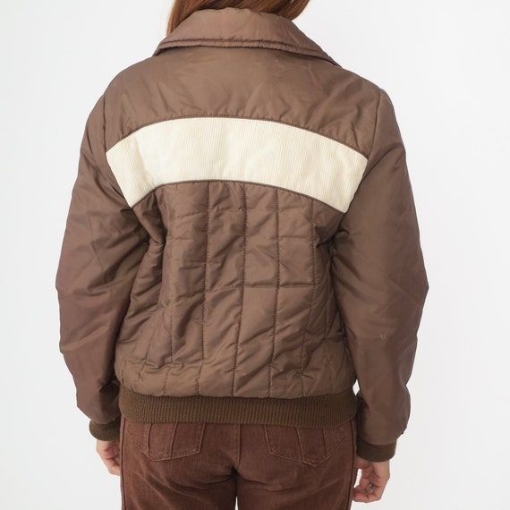 70s Puffer Jacket Brown Ski Jacket Striped Corduroy I… Gem
